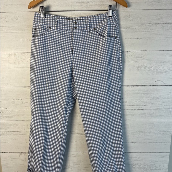 Anthropologie Sitwell Capri Checkered Pants Mid Rise Stretchy Straight Leg Sz 4 - Picture 4 of 10